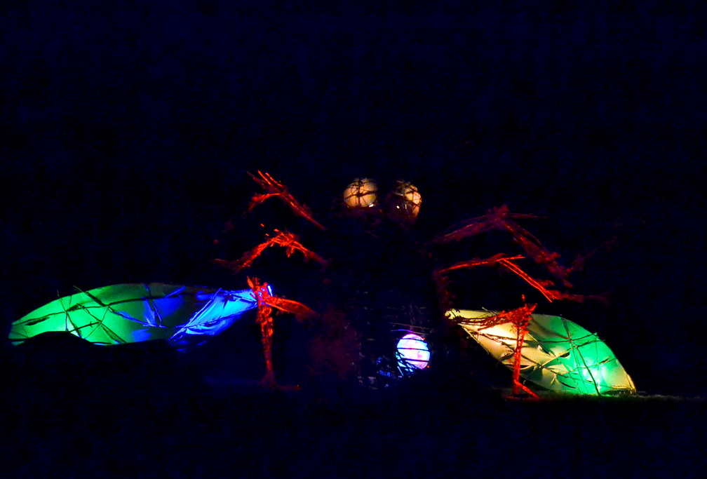 Eric2012A The 2012 bug at night, lit with colorful lights from within.