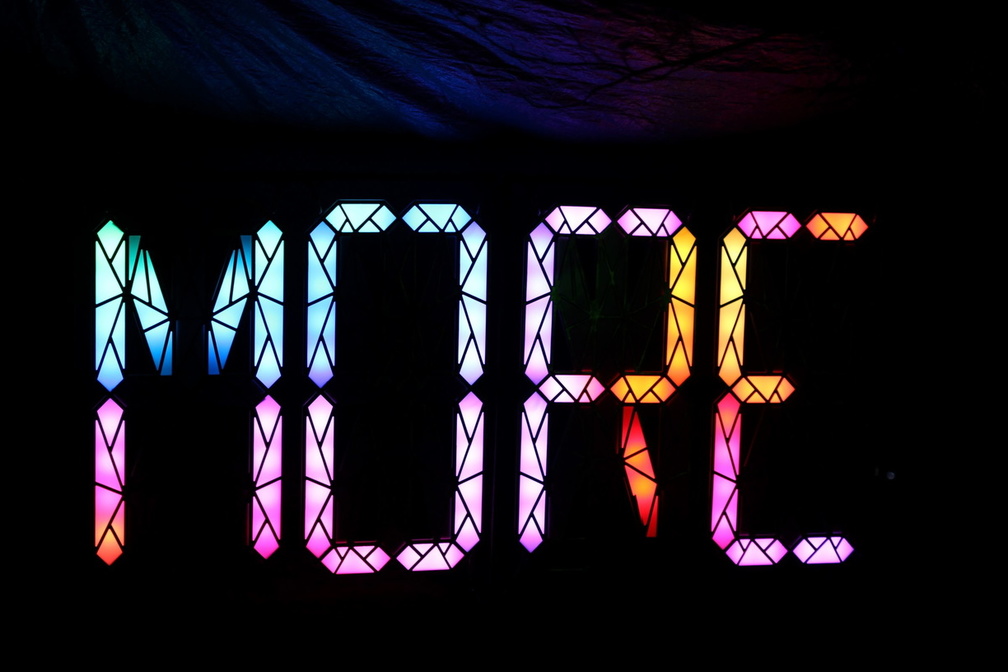 pretzel2018H Multi-colored lights spell MORE